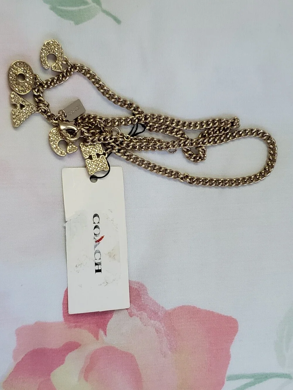 Coach Gold-Tone Logo Charm Chain Necklace